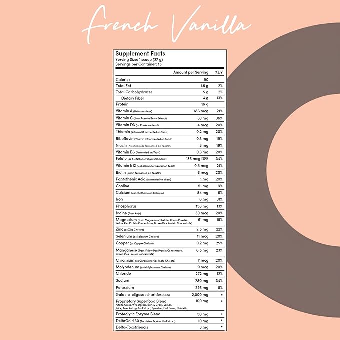 Tranont Nourish French Vanilla | 14.3oz | Superfood & Protein Powder Mix for Healthy Skin, Digestion, and Energy | Plant Based Meal Replacement Shake with Vitamins, Minerals, & Prebiotics