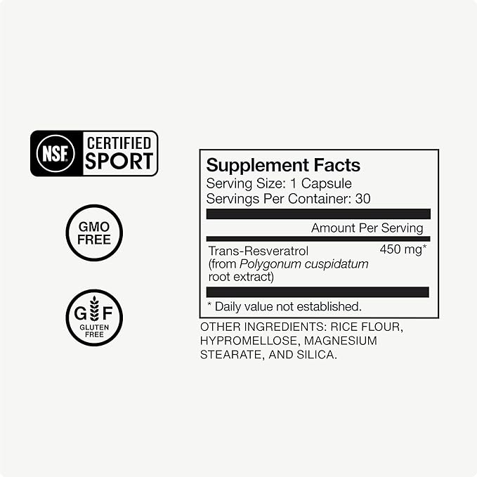 Momentous Resveratrol Supplement 450 mg - Trans-Resveratrol for Healthy Aging, Brain, & Heart Support - NSF Certified for Sport - GMO- & Gluten-Free - 30 Servings