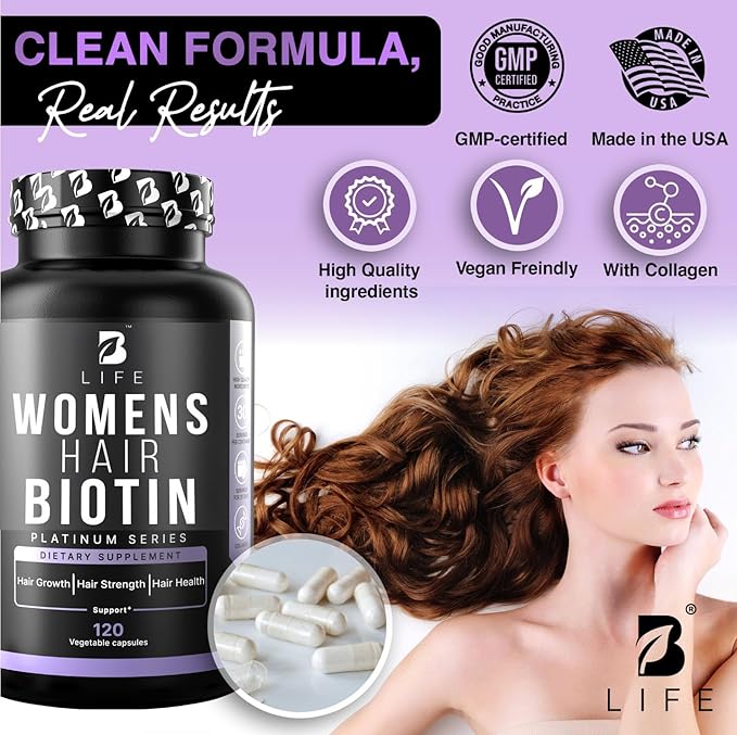 Hair Vitamins for Hair Loss for Women – Biotin for Hair Growth – Hair Loss Treatments for Women – Healthy Hair Skin and Nails –120 Capsules – 30 Servings