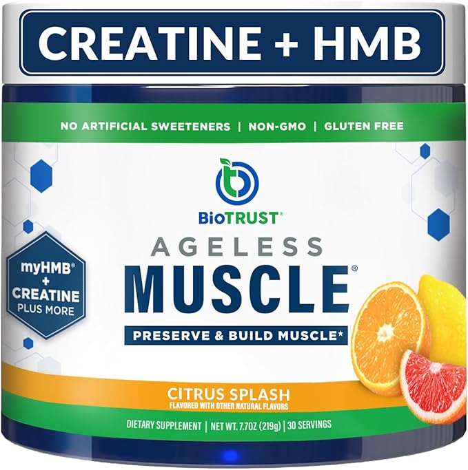 BioTrust Ageless Muscle Builder - Creatine HMB Powder with Vitamin D3 & Betaine - Build & Preserve Naturally Declining Muscle Mass & Strength - Citrus Splash, 30 Servings