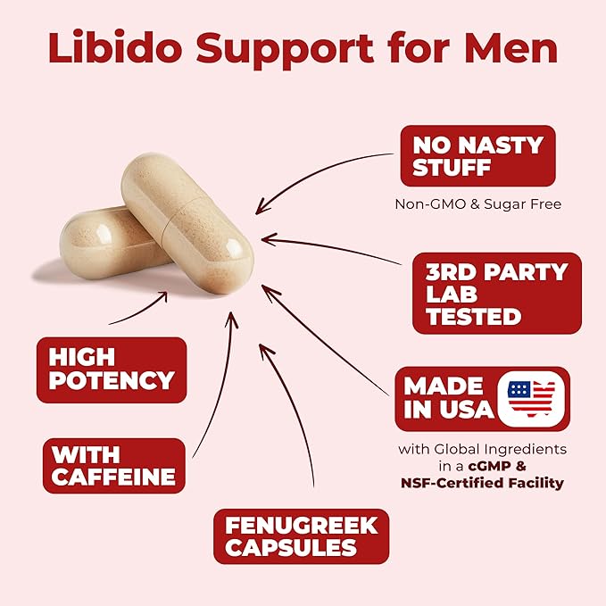 Testosterone Supplement for Men – Libido Support: Maca Root, Fenugreek, Tongkat Ali, Horny Goat Weed & Tribulus | Muscle Builder for Men | Energy, Drive & Strength | Workout Supplements – 30 Capsules