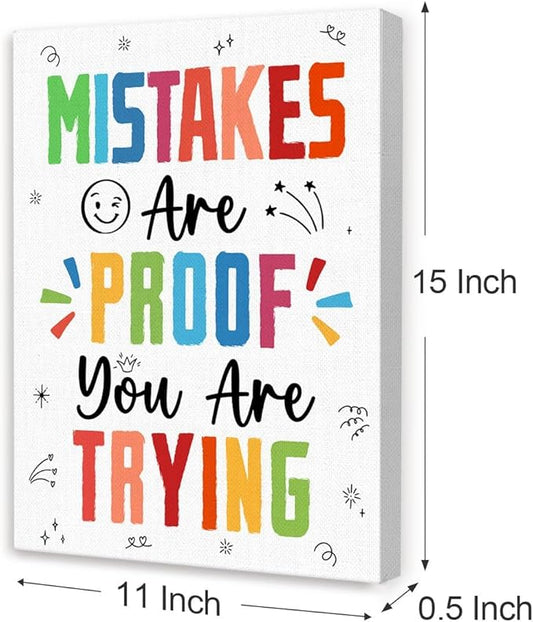 Inspirational Mental Health Wall Decor,Mistakes Are Proof You Are Trying Wall Art,Motivational Canvas Wall Decor for Classroom Therapy Office Homeschool