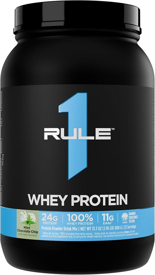 Rule 1 Whey Protein – 24g Fast-Acting Protein from All-Whey Sources with Naturally Occurring EAAs & BCAAs for Workout Recovery or Anytime Use (2 Pounds*, Mint Chocolate Chip)