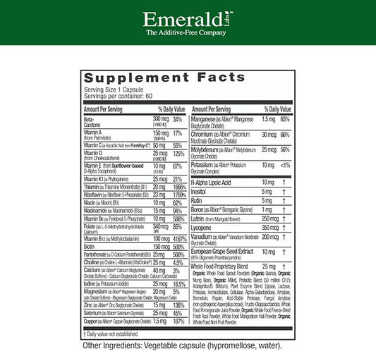 EMERALD LABS Men's 1 Daily Multi - Additive-Free Men's Multivitamin - Includes Lycopene, Zinc, Vitamin D3, & More - Supports Bones, Prostate & Vision* - 60 Vegetable Capsules