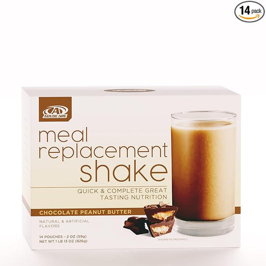AdvoCare Meal Replacement Shake - Convenient, Delicious Shake Mix with Vitamins, Fiber & Protein - Contains Whey Protein, Oat Fiber, Biotin & More - Chocolate Peanut Butter, 14 Pouches