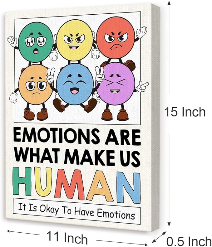 Inspirational Mental Health Wall Decor,Emotions Make Us Human Wall Art,Therapy Office Wall Decor,Motivational Canvas Wall Art for Classroom Psychologist Office Home