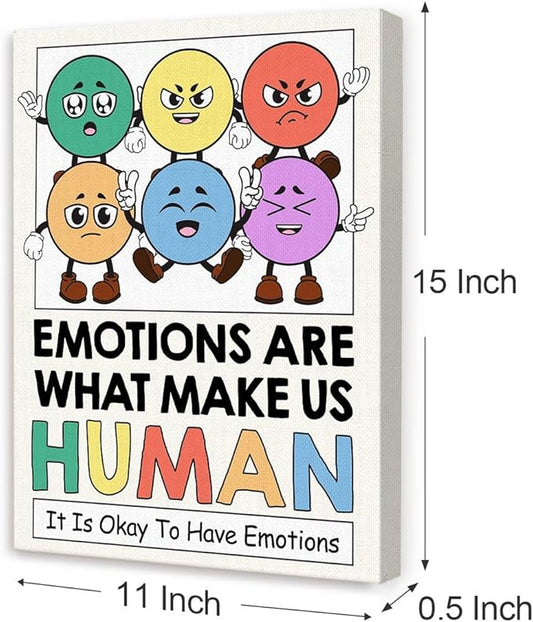 Inspirational Mental Health Wall Decor,Emotions Make Us Human Wall Art,Therapy Office Wall Decor,Motivational Canvas Wall Art for Classroom Psychologist Office Home