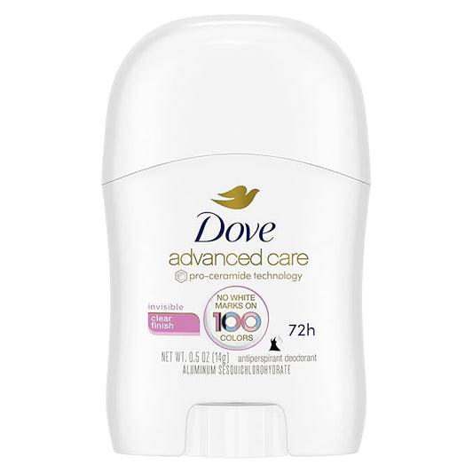 Dove Advanced Care Antiperspirant Deodorant Stick for Women Pack of 36 Clear Finish Trial and Travel Size 0.5 oz