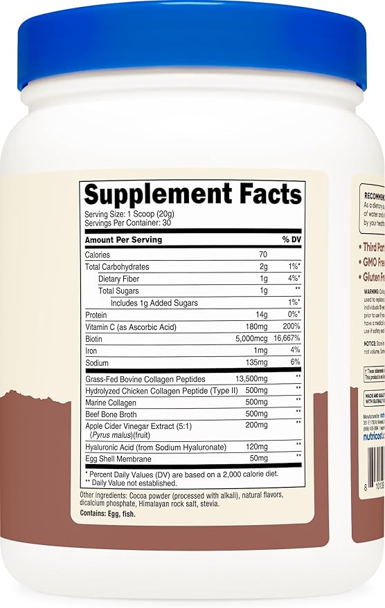 Nutricost Multi Collagen + Beauty & Protein Powder (Milk Chocolate Flavor) 30 Servings - with Biotin and Collagen Peptides, Non-GMO, Gluten-Free