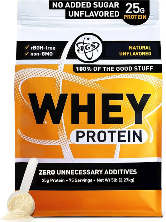 100% Whey Protein Powder Unflavored, Unsweetened for Men & Women - Clean, No Artificial Ingredients - 5lb Bulk, Soy Gluten Free, Keto, Low Carb - Post Workout Muscle Growth Recovery