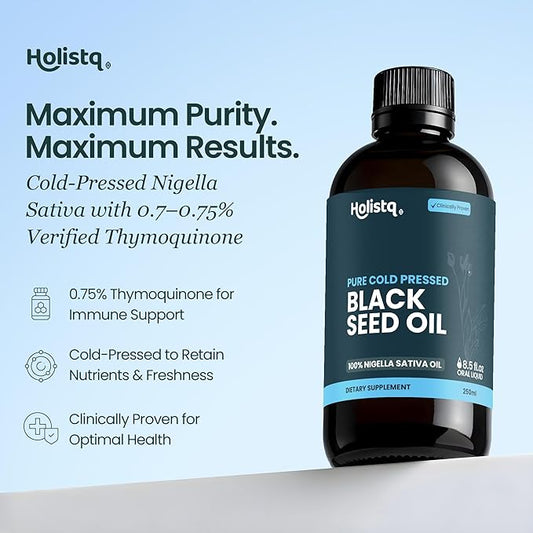 Cold Pressed Black Cumin Nigella Sativa Oil with High Thymoquinone, 250mL | Black Seed Oil Organic Cold Pressed for Immune Support, Hair, Skin, Nails, Joints & Digestive Health, Omega 3 6 9, Non-GMO