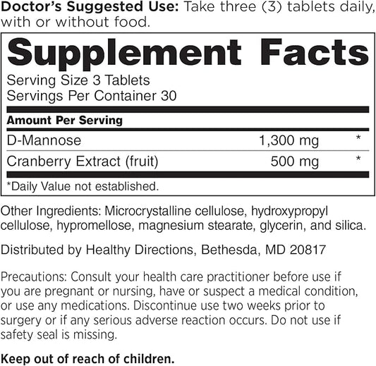 DOCTORS' PREFERRED D-Mannose 1300 MG with Cranberry 500 MG Supplement - Premium Formula (90 Vegan Tablets)