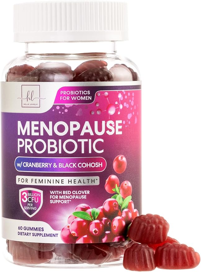 Menopause Supplements for Women Gummies with Black Cohosh, Cranberry 3 Billion CFU Probiotics - Complete Menopause Balance Relief for Hot Flashes, Night Sweats, PH, Vaginal Health Support - 60 Gummies