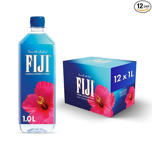 FIJI Natural Artesian Bottled Water 1 Liter / 33.8 Fl Ounce (Pack of 12) - 100% Natural Electrolytes