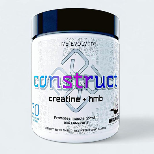 Construct -5g Creatine Monohydrate + 3g Hmb Blend, Muscle Growth, Strength, Recovery, ATP Energy, Athletic Performance, and Protein Synthesis - 30 Servings, unflavored