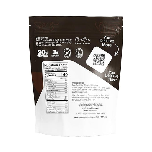NuGo Plant Protein Powder, Chocolate, 20g Vegan Pea Protein, Low Sugar, Gluten Free, Dairy Free Ingredients, Soy Free, Non-GMO, Plant Based, Kosher, For Smoothies & Shakes, 25 Servings