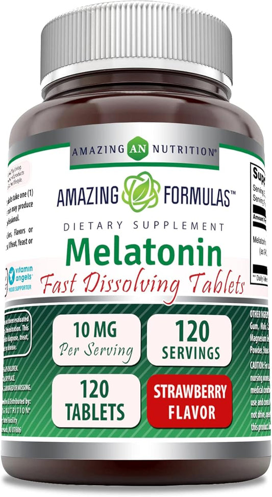 Amazing Formulas Melatonin Fast Dissolve 10 Mg 120 Tablets | Strawberry Flavor | Non-GMO | Gluten Free | Made in USA