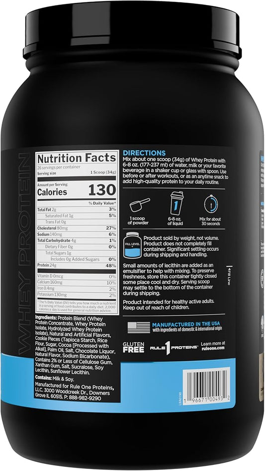 Rule 1 Whey Protein – 24g Fast-Acting Protein from All-Whey Sources with Naturally Occurring EAAs & BCAAs for Workout Recovery or Anytime Use (2 Pounds*, Cookies & Creme)