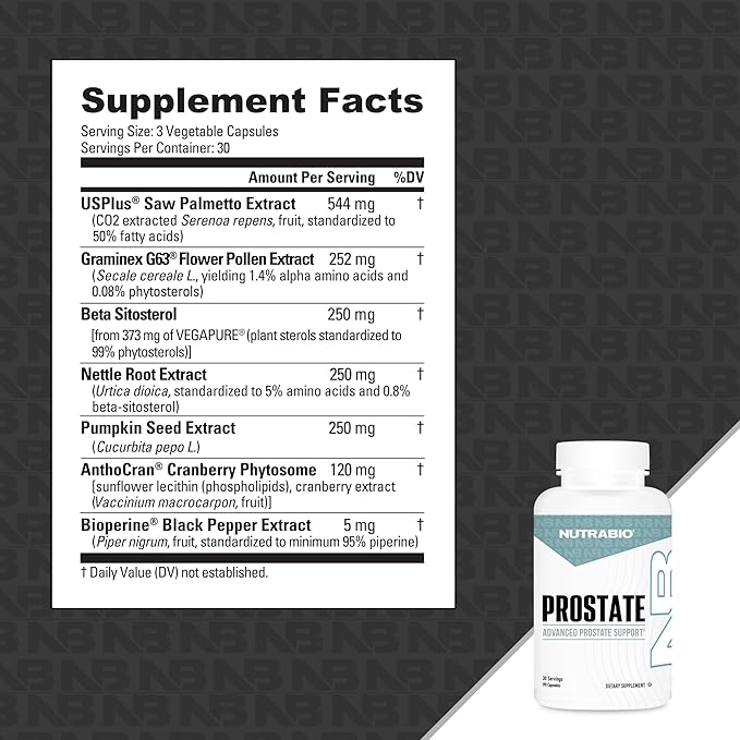 NutraBio Prostate- Advanced Prostate Function Support- Inflammation Defense and Antioxidant Support- 90 Capsules