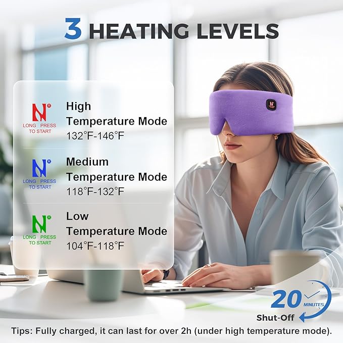 Heated Eye Mask, Cordless Warm Eye Compress for Dry Eyes MGD Stye Blephartitis, 2500mAh Electric Eye Heating Pad for Travel, Gifts for Men Women (Purple)
