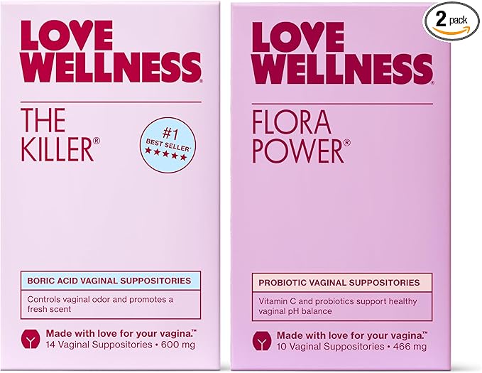 Love Wellness The Killer & Flora Power | Vaginal Suppository Duo with Boric Acid, Probiotics & Vitamin C | Supports pH Balance, Odor Control & Feminine Health | Fragrance-Free, Non-GMO & Paraben Free