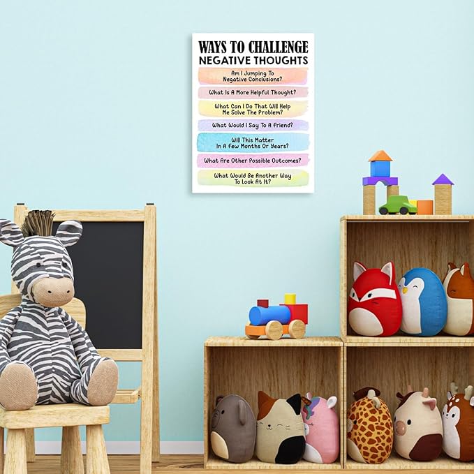 Mental Health Wall Decor,Ways To Challenge Negative Thoughts Wall Art,Therapy Office Wall Decor,Inspirational Canvas Wall Art for Classroom Psychologist Office Home
