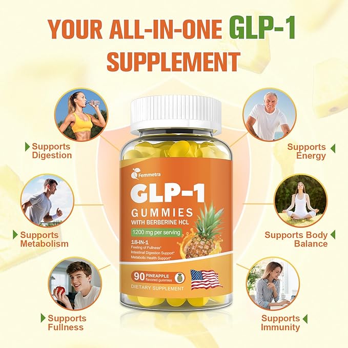 GLP-1 Support Gummies – Supports GLP-1 & AMPK Activation with Berberine HCl, Akkermansia, Probiotics, Magnesium, Turmeric & Milk Thistle – Digestive, Gut, Energy & Metabolic Health – 30 Days