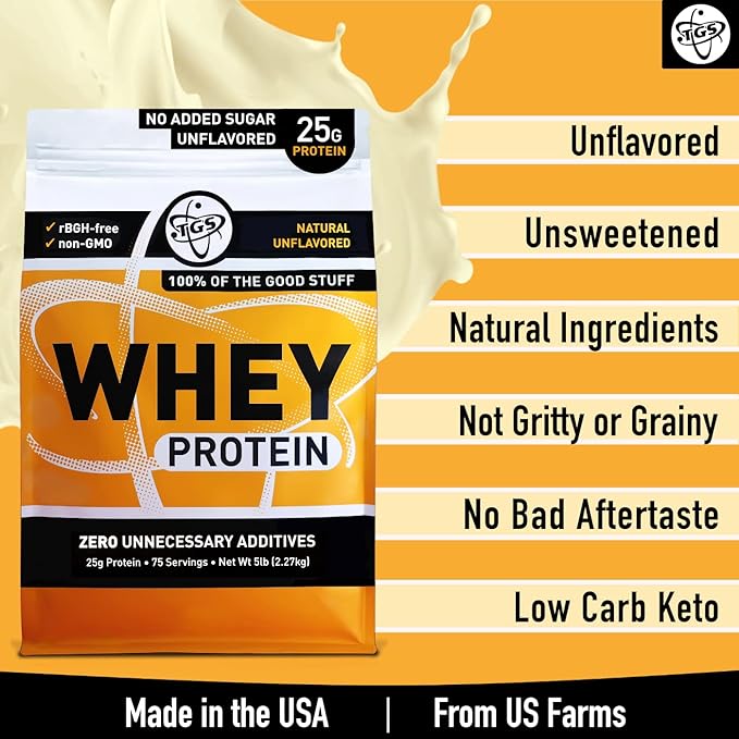 100% Whey Protein Powder Unflavored, Unsweetened for Men & Women - Clean, No Artificial Ingredients - 5lb Bulk, Soy Gluten Free, Keto, Low Carb - Post Workout Muscle Growth Recovery