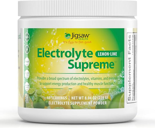 Jigsaw Health Electrolyte Supreme | Broad Spectrum of Electrolytes + Trace Minerals | Lemon-Lime Flavor | 60 Servings (Jar)