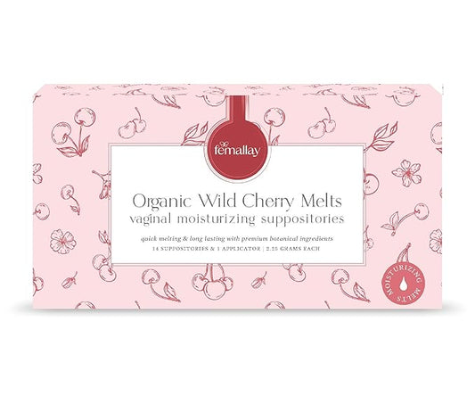 Femallay Organic Vaginal Moisturizing Suppository Melts - 100% Natural Suppositories for Vaginal Odor and Dryness Relief, Ultra-Hydrating Fast-Acting Comfort (Wild Cherry)