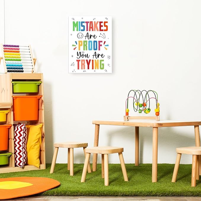 Inspirational Mental Health Wall Decor,Mistakes Are Proof You Are Trying Wall Art,Motivational Canvas Wall Decor for Classroom Therapy Office Homeschool