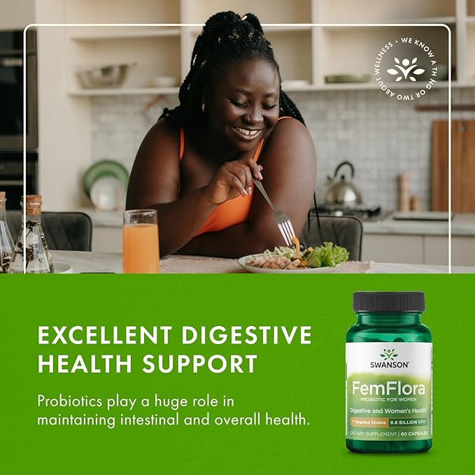 Swanson FemFlora - Feminine Probiotic Supplement Supporting Flora of The Mouth, GI Tract, and Vagina - Probiotics for Women with 9 Billion CFU Per Capsule - (60 Capsules) (2 Pack)