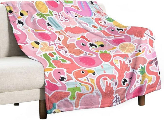 Flamingo Blanket Gifts - 50 x 60 Inches Funny Flamingo Throw for Teens - Pink Fluffy Warm Cozy Blankets for Sofa