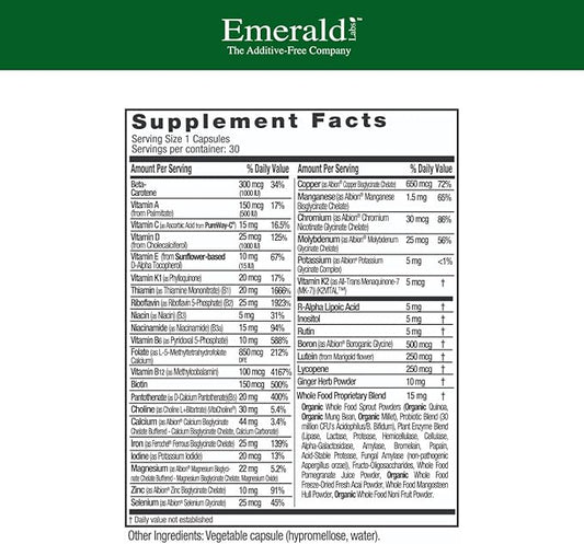 Emerald Labs Prenatal 1-Daily Multi - Prenatal Multivitamin with Methylated Folate, Iron, Whole-Food Blend & More - Soy-Free, Gluten-Free - 30 Vegetable Capsules