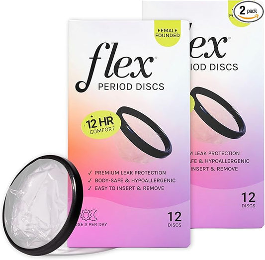 Flex Menstrual Discs | Disposable Period Discs | Reduce Cramps & Dryness | Beginner-Friendly Tampon Alternative | Capacity of 5 Super Tampons | Made in Canada | 2-Pack (24 Total Count)