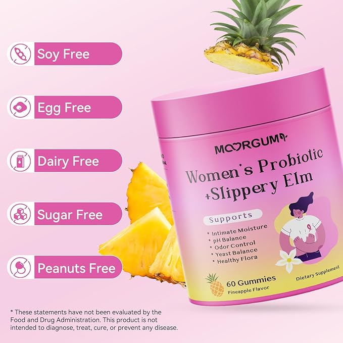 Women's Probiotic Gummies, Feminine Care Probiotic Gummies with Slippery Elm, Prebiotics & Lactobacillus Blend- for Gut Health, Women's Wellness, pH Balance, and Intimate Support