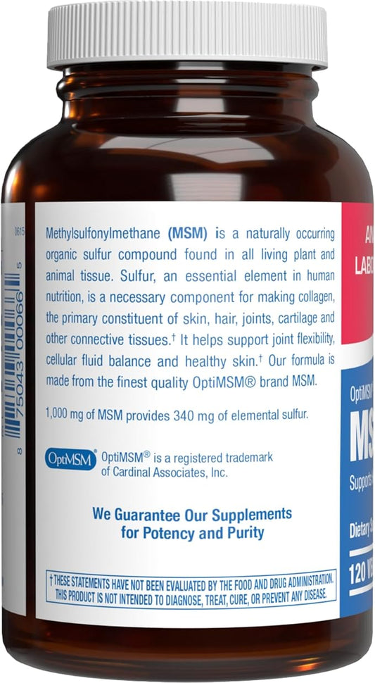 Methylsulfonylmethane MSM Supplement 1000mg - High Strength Soft Tissue & Joint Support Supplement with MSM from OptiMSM - Vegetarian Non-GMO & Made in the USA in cGMP Facilities - 60 Servings