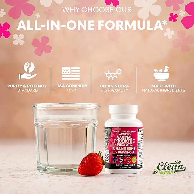 Clean Nutraceuticals Vaginal Probiotics for Women + Prebiotics 20 Billion Cranberry Pills w D-Mannose 500 mg for Urinary Tract Health pH Balance - for Vaginal Health Supplements Pills - 2Pack