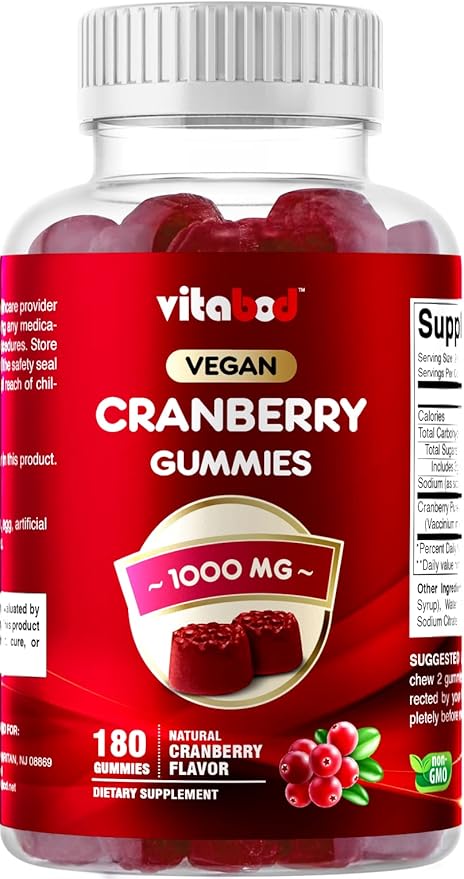Cranberry Gummies Urinary Tract Health Supplement - 1000mg - 180 Pectin Based Gummies