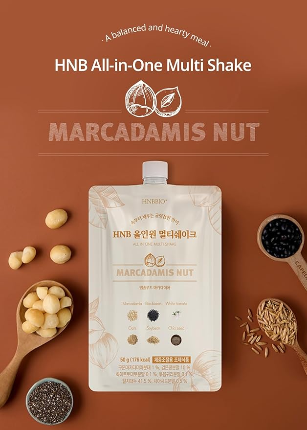 Korean Food All-In-One Multi Shake Macadamia Nut Flavor(50g*7 Packs) Dietary Fiber, Essential Amino Acids, Vitamins, 7-Day Convenient Individual Packs (12.35 oz)