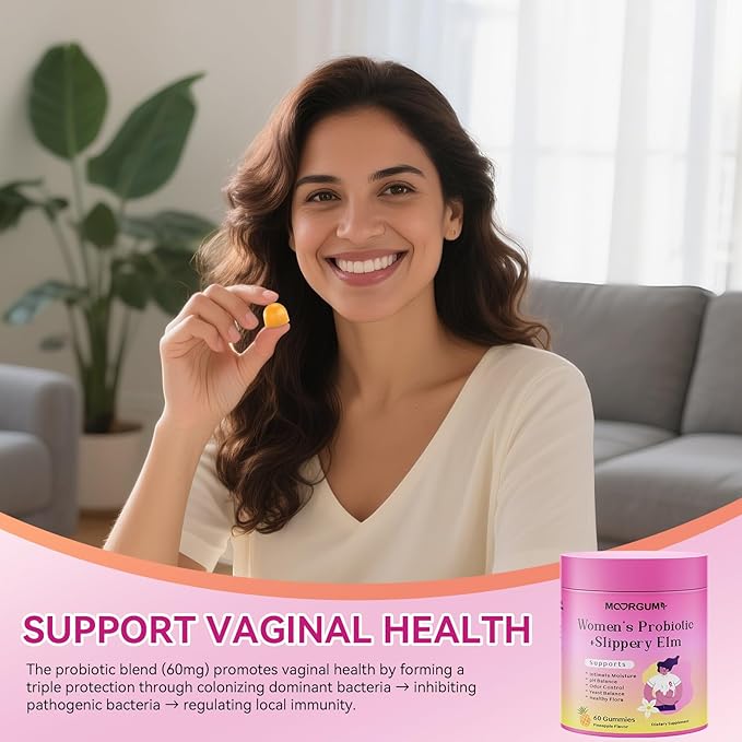 Women's Probiotic Gummies, Feminine Care Probiotic Gummies with Slippery Elm, Prebiotics & Lactobacillus Blend- for Gut Health, Women's Wellness, pH Balance, and Intimate Support