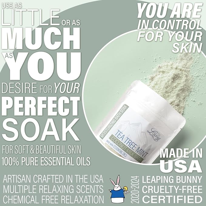 Vegan Milk Bath Soak Made with Coconut Milk Powder & Sweet Almond Oil Which Creates A Bath Bomb Dust Soothing Fizz, 8oz (Tea Tree Mint)