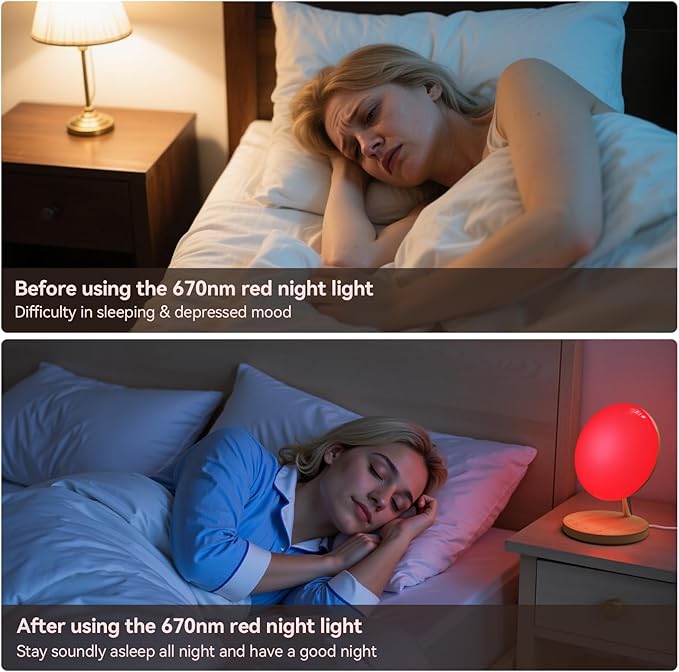 Light Therapy Lamp,Red Night Light with 5-Level Brightness & 4 Color Modes, 670nm Adjustable USB Red Light Night Light Lamp for Sleep,Stress Relief Relaxation