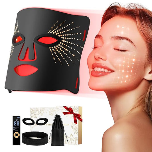 Red Light Therapy for Face-LED Face Mask Light Therapy with 3 Gears,2500mAh Battery,Remote Control,Infrared Red Light Therapy Mask for Home Working Travel Yoga Sleep