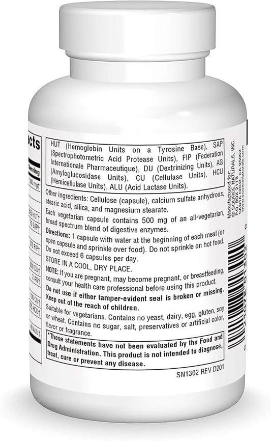 Source Naturals Essential Enzymes 500mg Bio-Aligned Multiple Enzyme Supplement Herbal Defense for Digestion, Gas, Constipation & Bloating Relief - Supports Immune System* - 120 Vegetarian Capsules