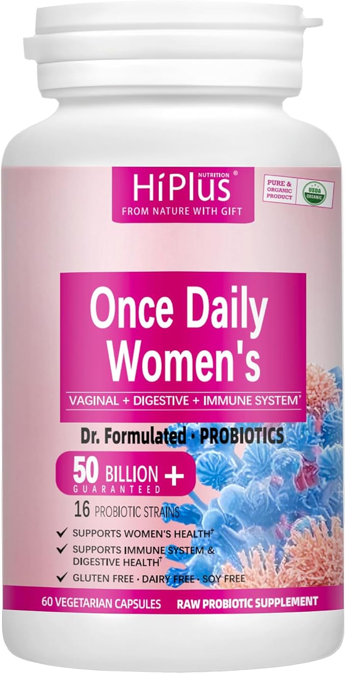 Probiotics for Women – Once Daily Doctor-Formulated Supplement with 50 Billion CFU, 16 Strains & Organic Prebiotics, Supports Gut, Vaginal & Immune Health, Dairy-Free, 60 Count