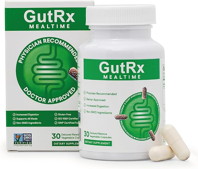 Mealtime – Digestive Enzyme Supplement for Bloating, Gas & Food Sensitivities – Supports Carb, Fat, Protein & FODMAP Breakdown – Alpha-Galactosidase, Protease, Lactase – 30 Capsules