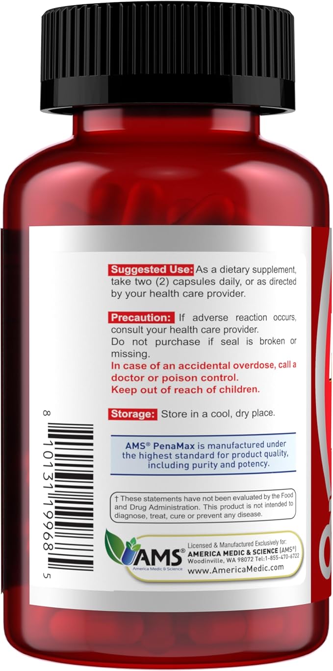 America Medic & Science PenaMax Men’s Wellness Supplement – Helps Maintain Energy Levels – with Acetyl-L-Carnitine & Propionyl-L-Carnitine – 60 Capsules – Gluten-Free & Non-GMO