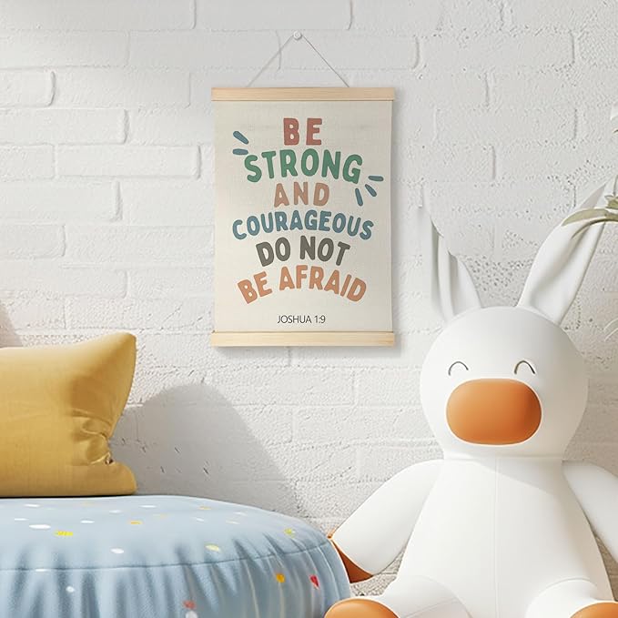 Nrleey Kids Bible Verse Wall Decor with Wooden Poster Hanger - Christian Nursery Decor, Inspirational Christian Education Wall Art Posters for Church Nursery Preschool, 12x16 Inch