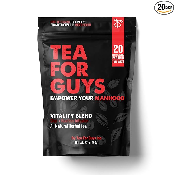 Tea For Guys: Vitality Blend – Natural Support for Testosterone, Libido, Prostate and Male Fertility | Herbal Tea for Energy & Wellness – 20 Biodegradable Tea Bags
